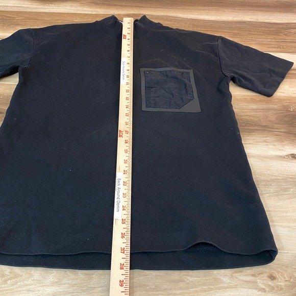 Zara Mens Black Mock Neck T-Shirt Mens Small Contrast Technical Pocket - Picture 5 of 7